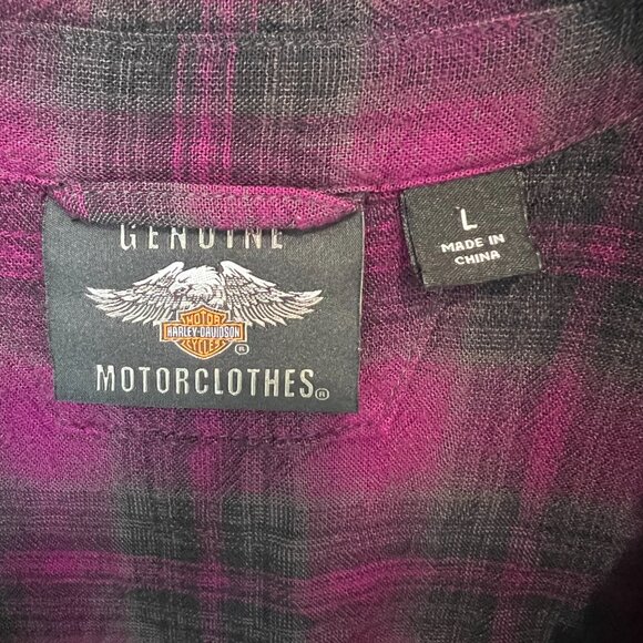 Harley-Davidson, Zippered Tank Top, Purple Black Plaid, Tank Top, Size L - Picture 6 of 6